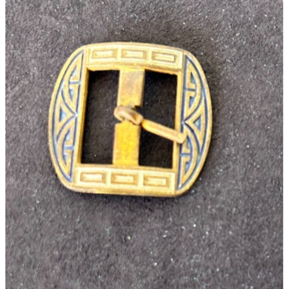 NOS Blacher Brothers RI Enamel Belt Buckle Blue Geometric Art Deco Small 1"
